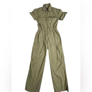 350 Gap Utility Jumpsuit Cargo short sleeve cinched waist army green womens sz 4